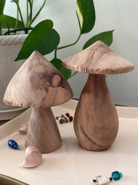 Wooden Mushroom Decor Set Of Two